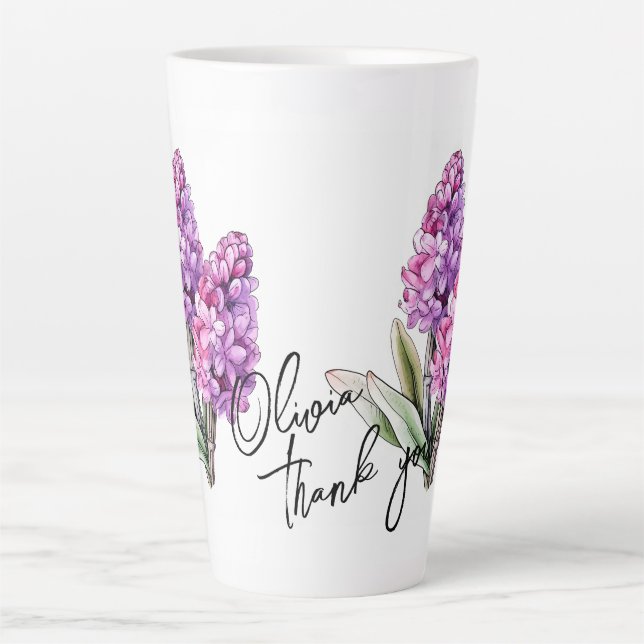 Tasse Latte Hyacinth "Merci !" Slogan et nom modifiables (Devant)