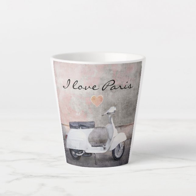 Tasse Latte I Love Paris White Motor Scooter (Devant)