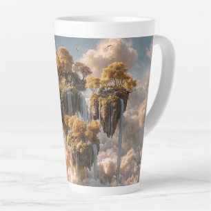 Tasse Latte Îles flottantes surréalistes avec des arbres dorés