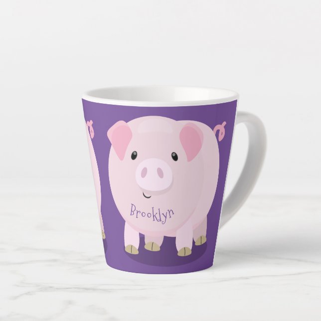 Tasse Latte Illustration de cochon cartoon rose mignon au vent (Angle droit)