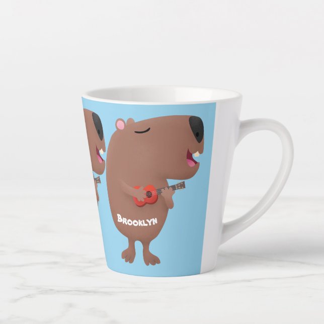 Tasse Latte Illustration de dessin animé de capybara ukulele (Droite)
