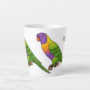 Tasse Latte Illustration de dessin animé d'oiseau loriquet arc