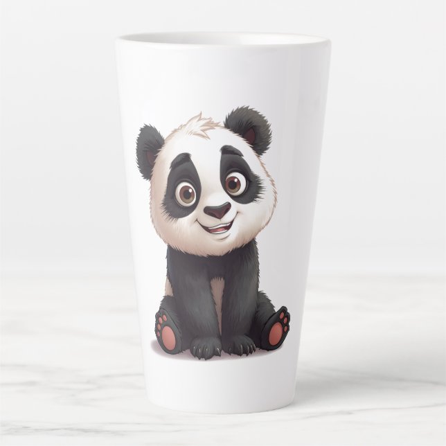 Tasse Latte Illustration de dessin animé d'ours panda assis (Devant)