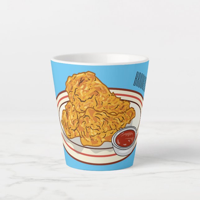 Tasse Latte Illustration de dessin animé sur le poulet frit (Devant)