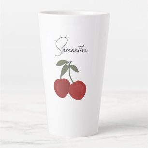 Tasse Latte Illustration de deux cerises rouges Art de fruit