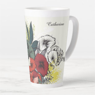 Tasse Latte Illustration de fleurs à nom personnalisé