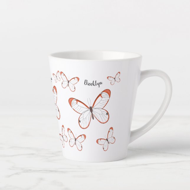 Tasse Latte Illustration de papillon en verre (Droite)