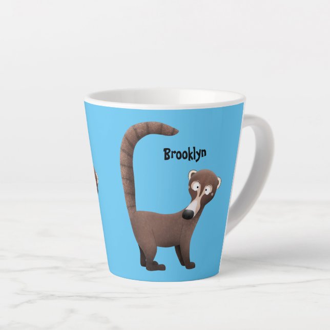 Tasse Latte Illustration drôle curieuse de dessin animé de coa (Angle droit)