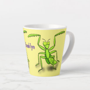 Tasse Latte Illustration drôle de mante verte en prière