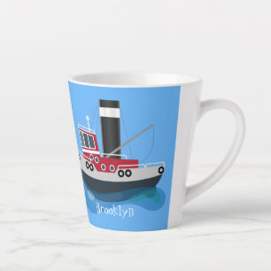 Tasse Latte Illustration d'un bateau à chalutier mignon