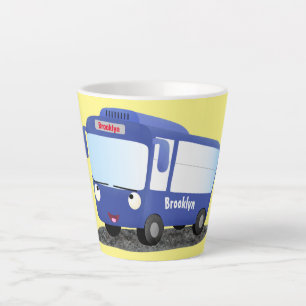 Tasse Latte Illustration d'un bus moderne bleu mignon