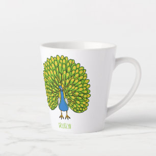 Tasse Latte Illustration d'un oiseau paon lumineux et amusant