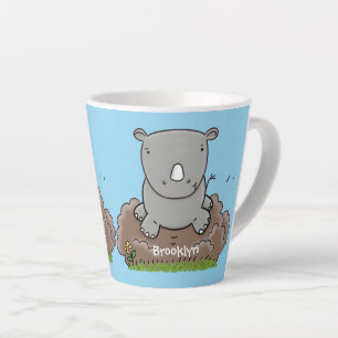 Tasse Latte Illustration d'un petit rhinocéros