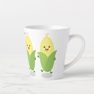 Tasse Latte Illustration d'une caricature de maïs joyeux