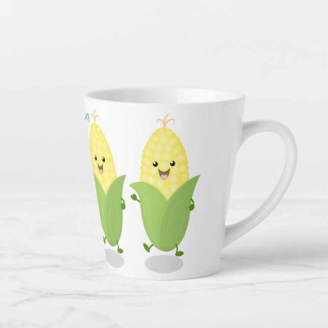 Tasse Latte Illustration d'une caricature de maïs joyeux (Droite)