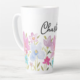 Tasse Latte Illustration Fleur sauvage mignonne Monogrammé