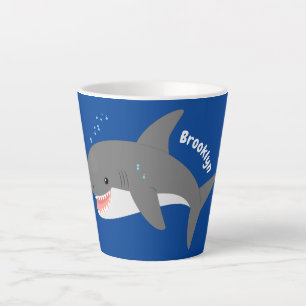 Tasse Latte Illustration joyeuse du grand requin blanc