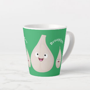 Tasse Latte Illustration végétale de caricature à l'ail mignon