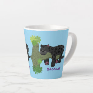 Tasse Latte Image de dessin animé de chat en panthère noire ja