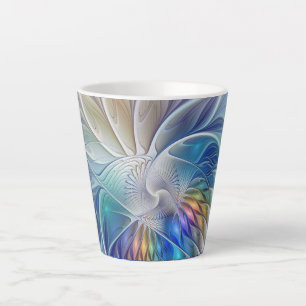 Tasse Latte Imaginaire Floral, Fleur Fractale Abstraite coloré