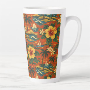 Tasse Latte Impression de chemise hawaïenne vibrante du milieu