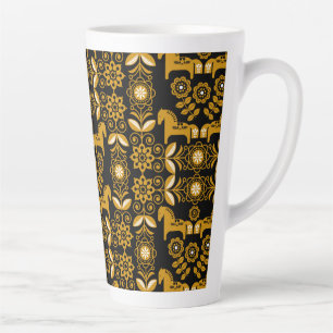 Tasse Latte Impression de cheval suédois Dala moutarde