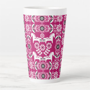 Tasse Latte Impression de cheval suédois Dala rose