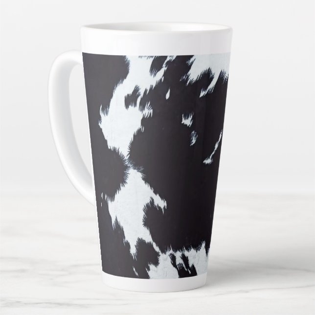 Tasse Latte Impression de la vache noire et blanche (Angle gauche)