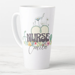 Tasse Latte Infirmière Jardin Floral Votre Nom