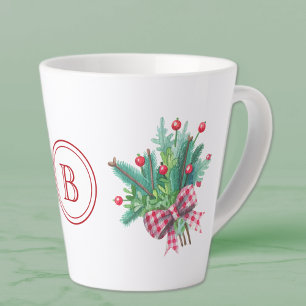 Tasse Latte Initiale, Baies et verdure à l'aquarelle 12oz