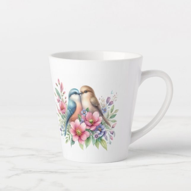 Tasse Latte Inséparables en fleurs de printemps (Droite)