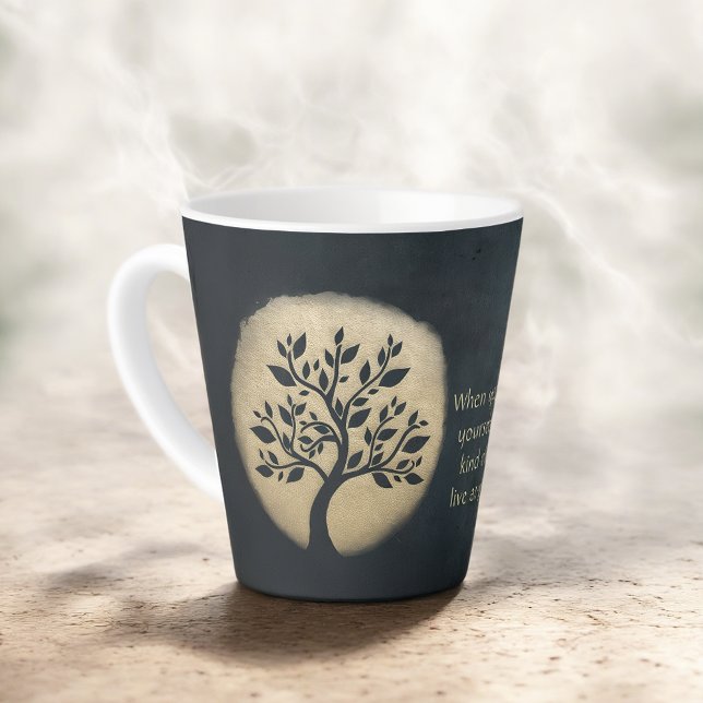 Tasse Latte Instructeur de méditation Yoga Black Gold Tree Cit (Créateur téléchargé)