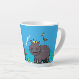 Tasse Latte Ippopotame drôle mignon avec dessin animé d'oiseau