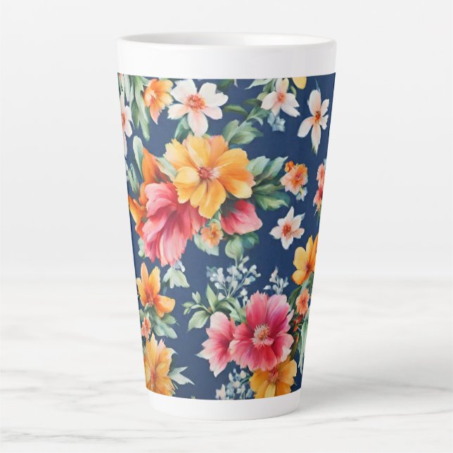 Tasse Latte Italien Extraordinaire été brillant modèle floral (Devant)