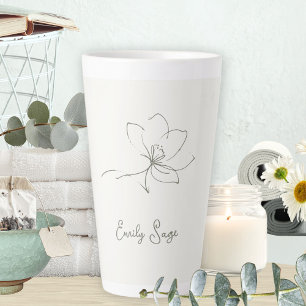 Tasse Latte Ivoire Zen Yoga Ligne Florale Vert Sauge