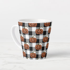 Tasse Latte Jack O Lanterns on Buffalo Check, Halloween