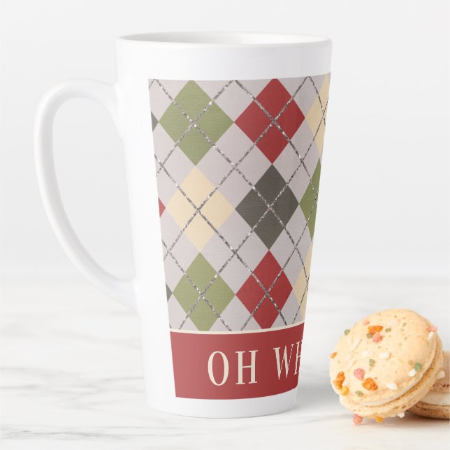 Tasse Latte Jacquard Rustique personnalisé Motif de Noël (En situation)