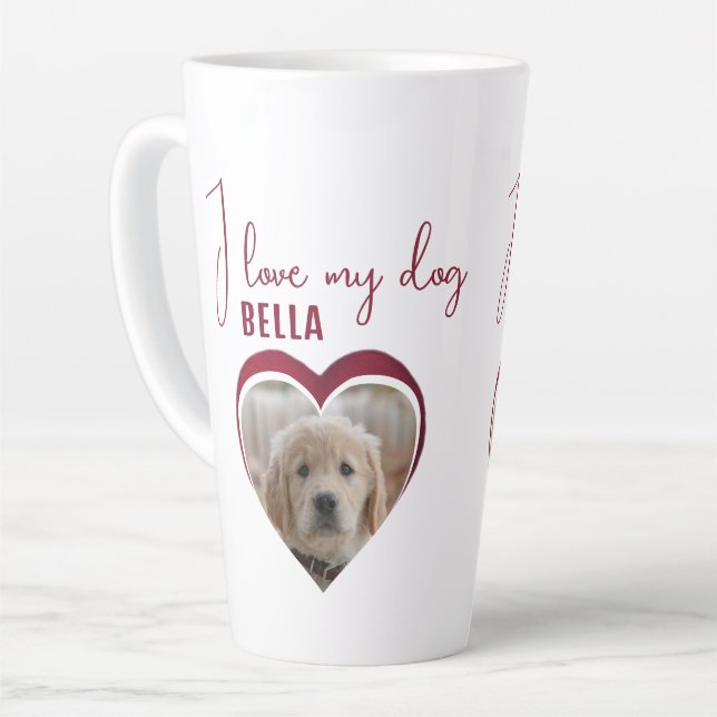 Tasse Latte J'aime mon chien Red Heart Photo Nom de l'animal d (Angle gauche)