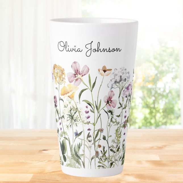 Tasse Latte Jardin de fleurs sauvages personnalisé (In situ)