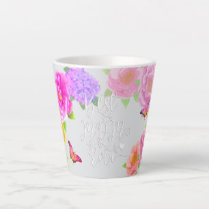 Tasse Latte Jardin de pivoines romantiques Meilleure maman Gri