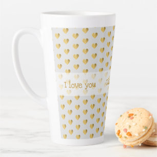 Tasse Latte Je t'aime - Coeurs d'huile d'or Grunge moderne