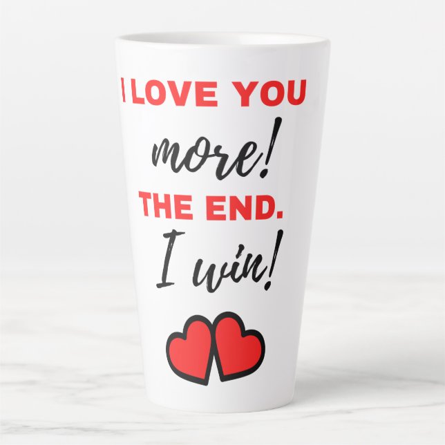 Tasse Latte Je T'Aime Plus ! La fin. J'ai gagné ! Noir (Devant)