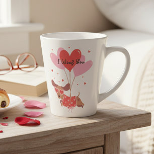 Tasse Latte Je Vous Aime Dachshund Chien Cœur Rouge Ballons
