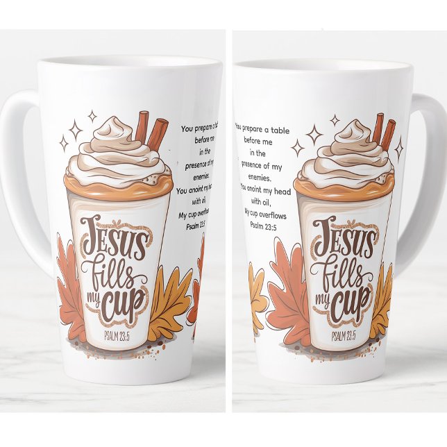 Tasse Latte Jésus Remplit Mon Psaume Coupe 23:5 Café (Psalm 23:5 Jesus fills my cup latte mug)