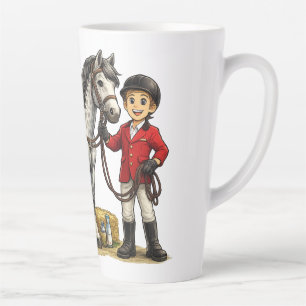 Tasse Latte Jeune Cavalier Mignon Avec Cheval Gris Pommelé Art