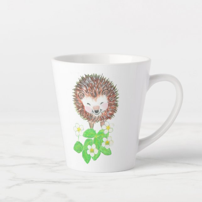 Tasse Latte Jeune Hérisson et Fleurs de fraises sauvages (Droite)