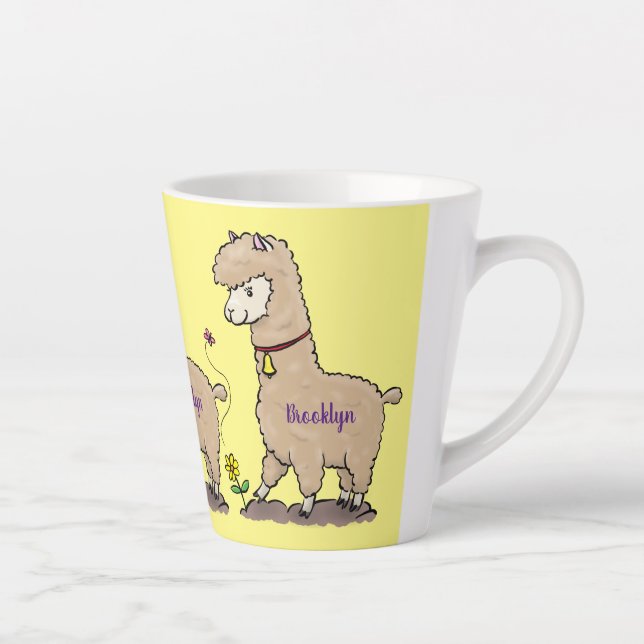 Tasse Latte Joli alpaga joyeux avec dessin animé de papillon (Droite)