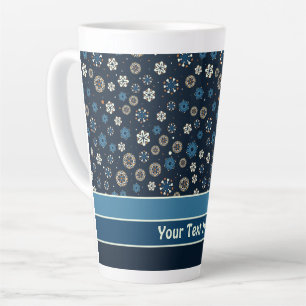 Tasse Latte Joli Blue Orange White Snowflakes scandinave