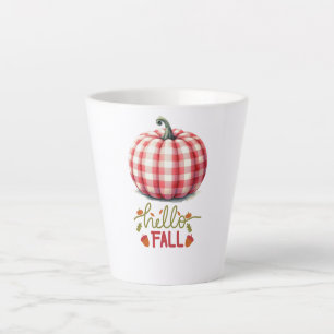 Tasse Latte Joli bonjour chute plaid citrouille