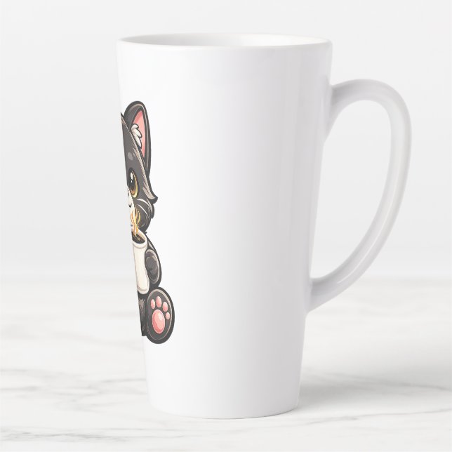 Tasse Latte Joli Chat Noir avec Café (Droite)